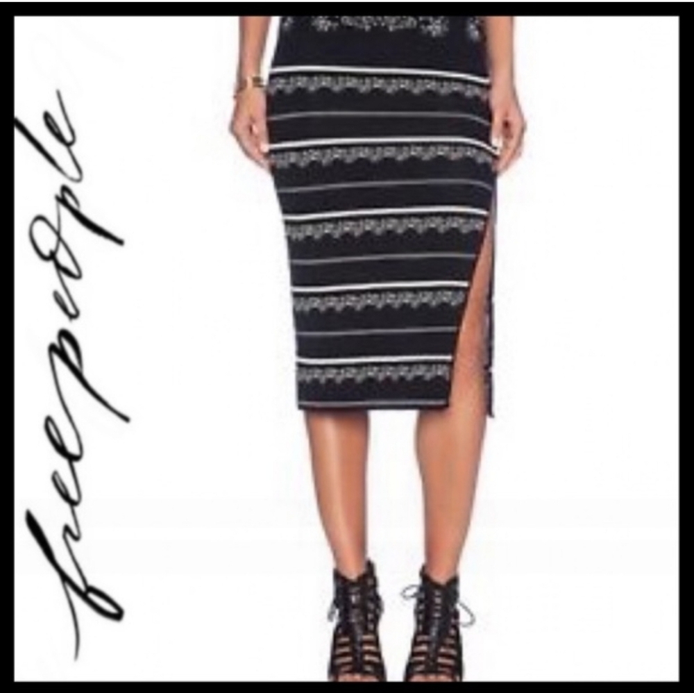 Free People Black and Cream Lace Pencil Skirt